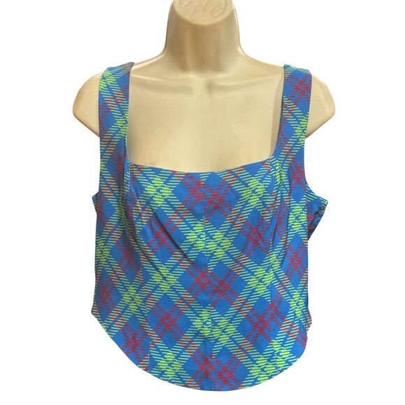 KITRI Women's Ines Check Sleeveless Top in Blue NWT Size US 10 - Picture 5 of 11